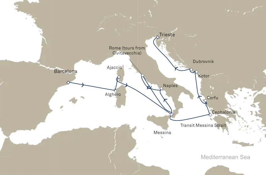 Mar Tirreno y Adriático desde Barcelona