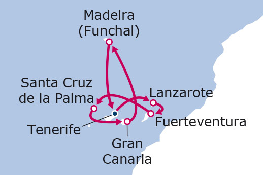 Itinerario de Canarias y Madeira desde Tenerife con vuelos