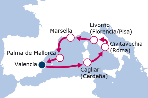 Itinerario de Mediterráneo desde Valencia Invierno